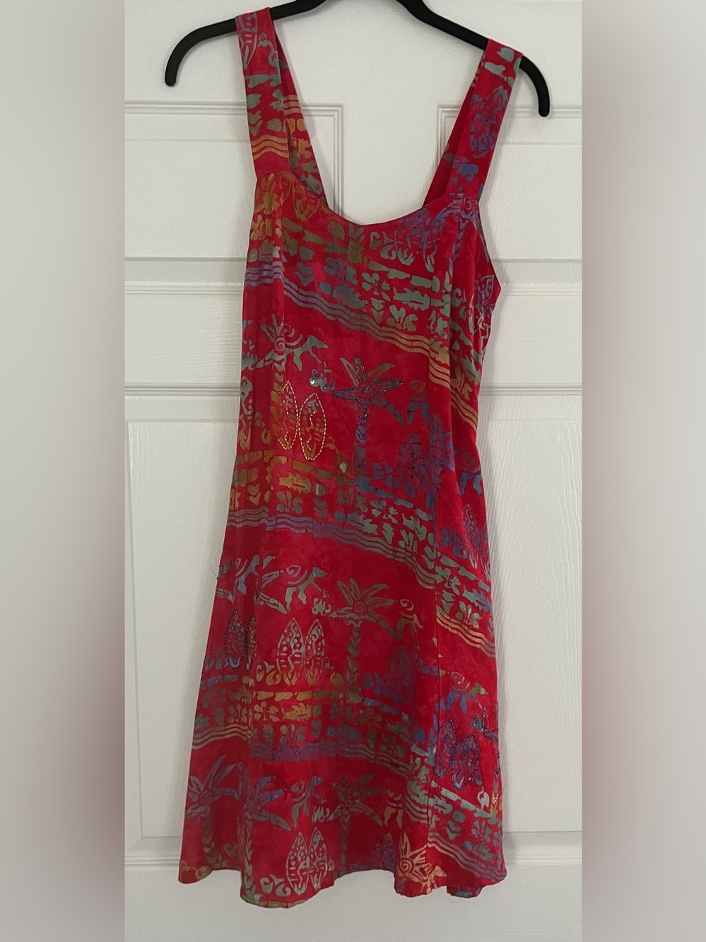 Bali Batiks Resort Wear Red Tropical Print Sleeveless Maxi Dress